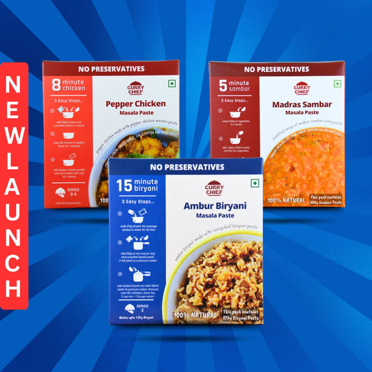 Madras Value Meal Combo [ Ambur Biryani Paste (1) + Pepper Chicken (1) + Sambar (1) ]